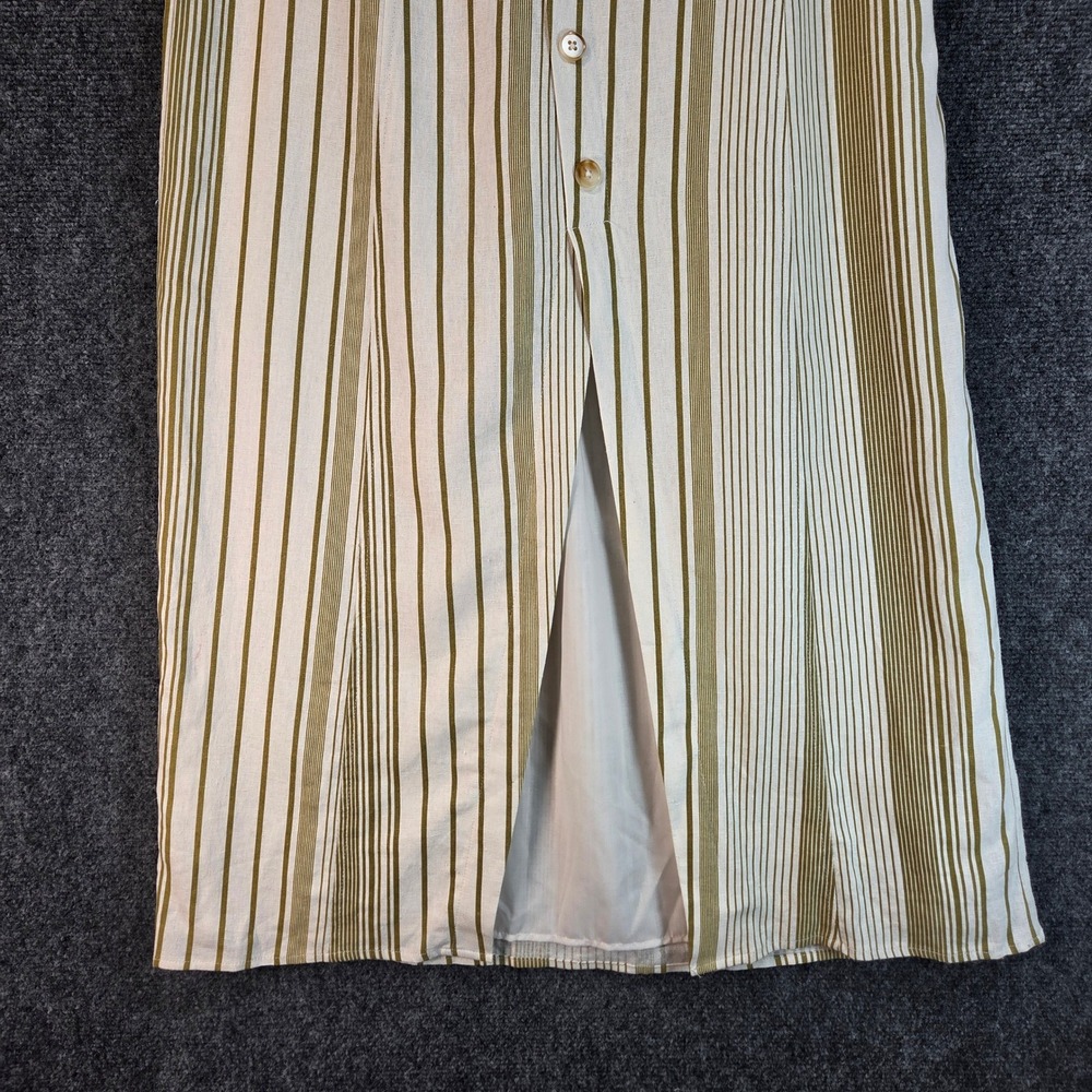 Coastal Linen Midi Skirt Striped Button Front Slit Summer Beachy Lightweight Lg - Picture 3 of 16